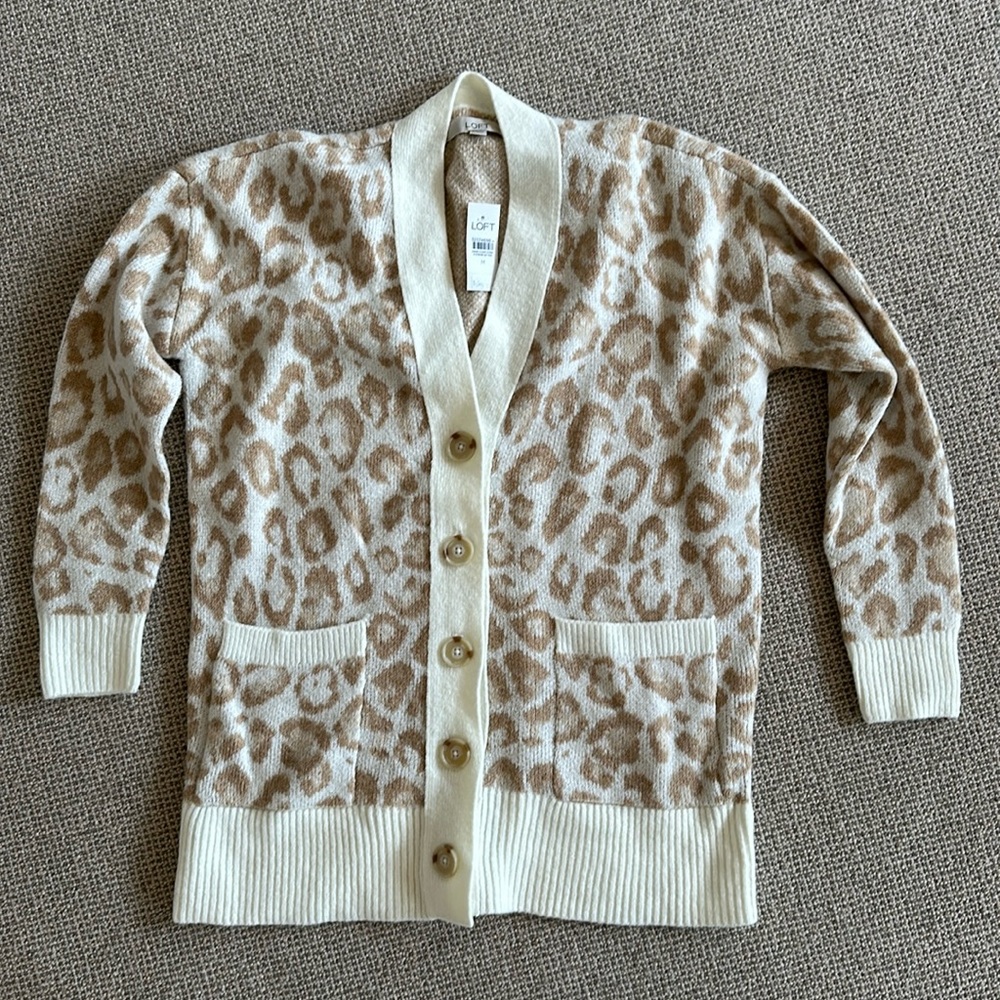 Loft cream leopard print cardigan - never worn
